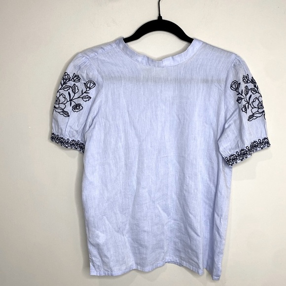 Loft Embroidered Cotton Short Sleeve Shirt Blue Small Boho - Picture 1 of 7